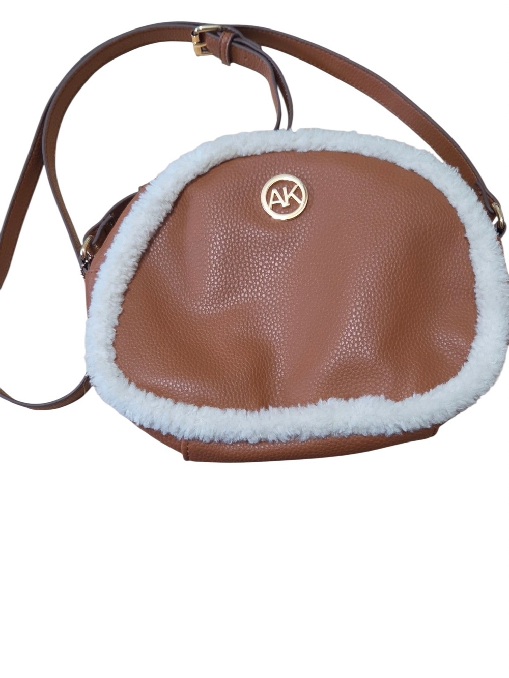 Anne Klein Tan Crossbody Bag with White Shearling Trim